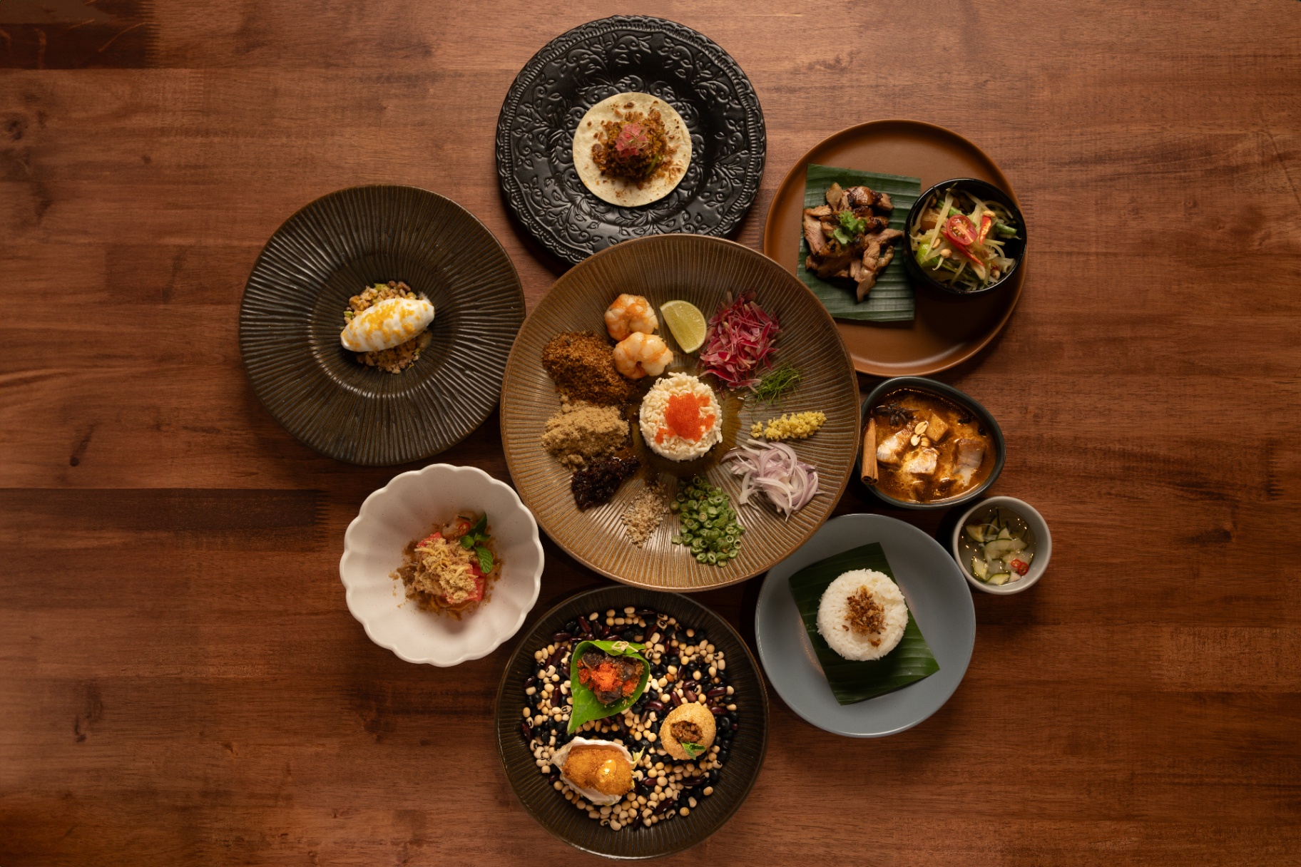 Spread of modern Thai tapas dishes at Khaosan Tapas Bar, George Town Penang